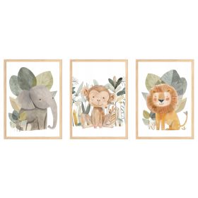    Komplet 3 plakatov 30x40 cm Cute Animals Safari Wild Lion Elephant Monkey
