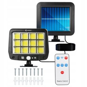   LUMINAR SOLAR LED Z SENZORJEM GIBANJA ZA ZUNANJE PROSTORE MEGA MOČ 12X COB DALJINSKI UPRAVLJALEC