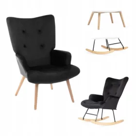   Klasični fotelj za guganje MOSS PLUS 2v1, velur, zamenljive noge, črna barva