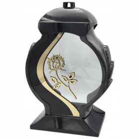 Nagrobna sveča elegantna lampa črna z zlato vrtnico 35 cm