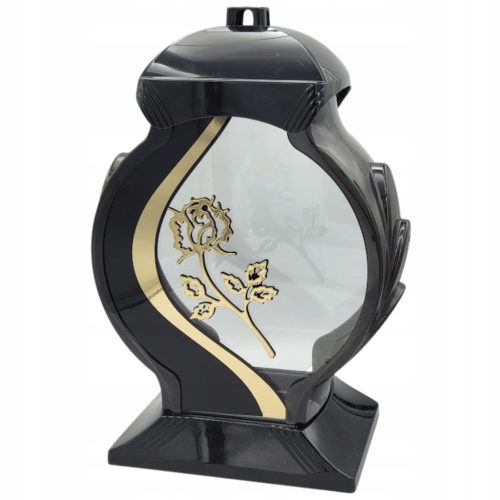 Nagrobna sveča elegantna lampa črna z zlato vrtnico 35 cm