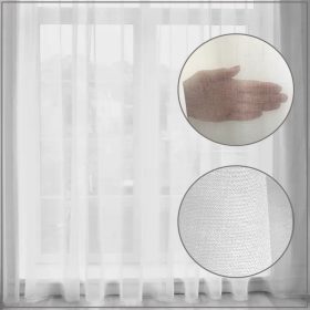   Zavesa iz bele tkanine s trakom z zobmi, voal podoben lanu 300x250 - Eleganten dodatek za dnevno sobo