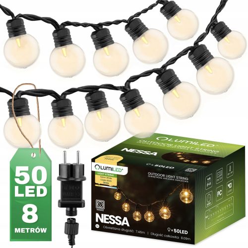 Lumiled Girlanda na vrtu z zunanjo svetlobo LED 8m 50x ŽARNICA 3000K