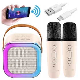   KARAOKE SET 2 MIKROFONA + BREZŽIČNI ZVOČNIK Z BLUETOOTH LED RGB PRZENOSNY