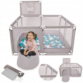   OTROŠKI KOJEC Z KOŠEM IN SUHIM BAZENOM ZA OTROKE, V KOMPLETU Z 400 ŽOGAMI SELONIS KK-100X SVETLO SIV