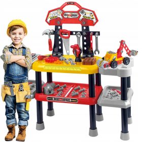   Delovna miza za ustvarjalno delo z orodji in avtomobilom za otroke + 121 elementov