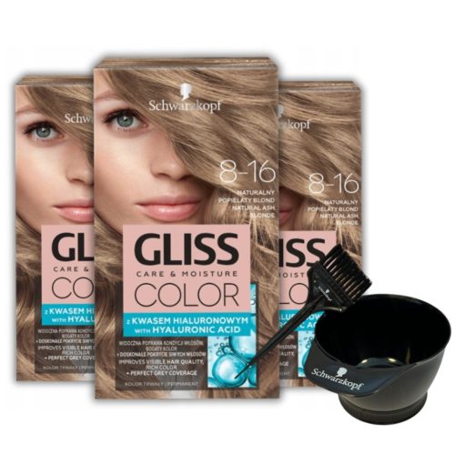 Optimized name: Barva za lase Gliss Color Naravni Pepelnato Blond 8-16 x3 + brezplačno