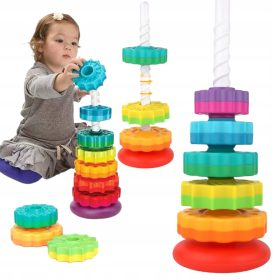   Družabna igrača za otroke - Velika mavrična piramida s spiralo in zobniki