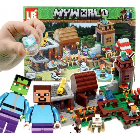   Minecraft Gradbeni Kocke Velika Kmetija Vas Baza 7 Figur do 776 Kosov + LED