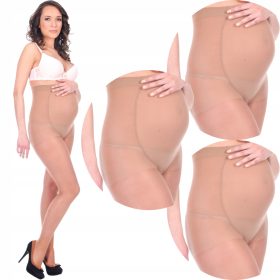   Rajstopy za nosečnice 3 kosi Lycra 20 den z VLOŽKOM prozorne bež barve