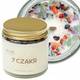   Agappe Slovenska dišeča sojina sveča s 7 čaker, naravnimi kamni in ročno izdelanim kristalom