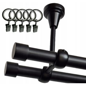    STROPNA KARNIZA, MAT ČRNA, 19mm/300cm, DVOJNA Z ŽABICAMI, RAZLIČNI KONČKI