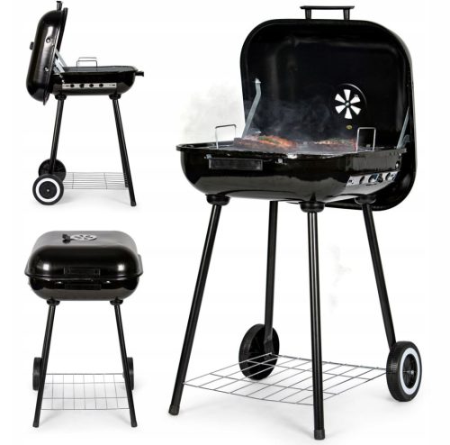  VRTNI ŽAR NA OGLJE S POKROVOM NA KOLESIH MREŽICA POLICA BBQ 43x40 cm
