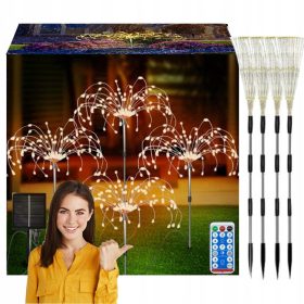   4x VRTNA SOLARNA LED SVETILKA ZA DREVES Dandelion FIREWORKS 480LED DALJINSKI