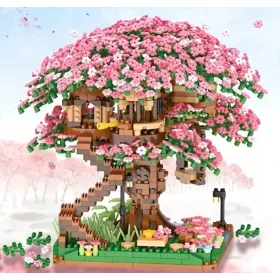   Mini BONSAI kocke, SAKURA drevo, ČEŠNJEV CVET, Hišica na drevesu, 2028 kosov