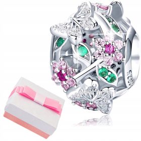 Srebrna zapestnica z obeskom v obliki metulja in cvetja 925