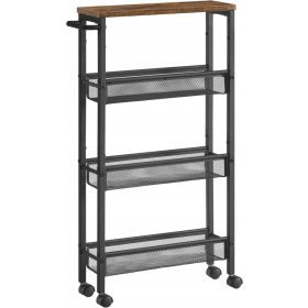   Regalni voziček VASAGLE s 4 policami, ozek in vgraden na kolesih - praktična rešitev za optimizacijo prostora v vaši kuhinji, kopalnici ali pisarni. Ta voziček dimenzij 13D x 41W x 77H cm je izdelan i