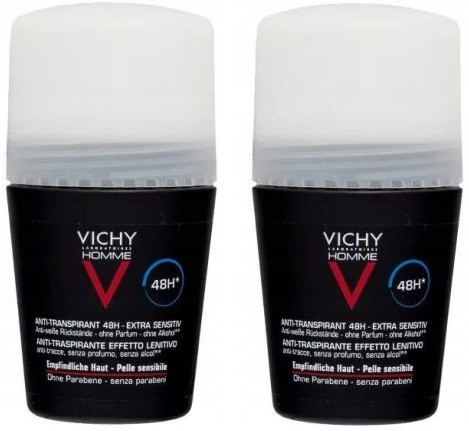 2x VICHY HOMME Antiperspirant Roll-On, 48-urna zaščita, 50 ml