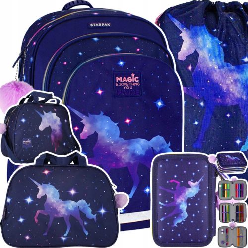 Raznobarvni šolski nahrbtnik Unicorn Galaxy za deklice v 1. razredu
