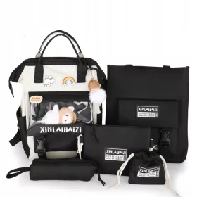   Večnamenski šolski nahrbtnik K&M v črni barvi, z odtenki rjave in bež, večbarvni 35 l