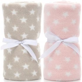  Mehek polar otroški koc z zvezdicami 75x100cm 2 kosa sivo roza