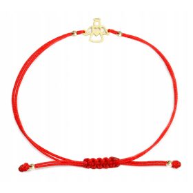   Pozlačena zapestnica s srebrnim angelčkom na vrvici. Izjemno eleganten dodatek za vsako priložnost. Bransoletka je pozlačena na sznureczku z kulečkami in angelčkom, narejena iz srebra s pravo 925 ozna