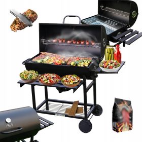  VRTNI ŽAR NA OGLJE S POKROVOM IN POLIČKAMI VL09-A1 ČRN