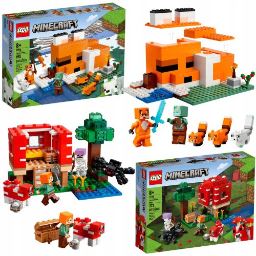 LEGO Minecraft 21178 Lisje prebivališče + LEGO Minecraft 21179 Gobova hiša