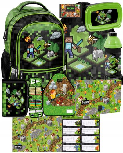 MINECRAFT ŠOLSKI NAHRBTNIK Z 10 ELEMENTI PIXELS PIXEL GAME