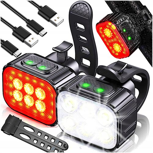 Kolesarske luči za kolo x2 USB 600lm LED set spredaj zadaj močna vodoodporna