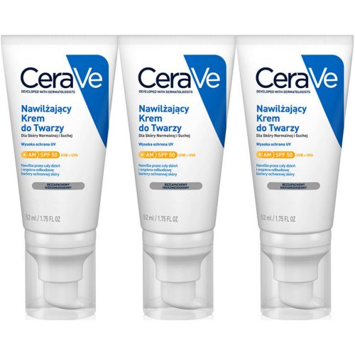 CeraVe Vlažilna Krema za Obraz z SPF 50, 3 x 52ml - Za Normalno in Suho Kožo