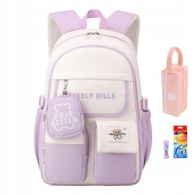   Vijolična šolska torba za deklice: velika prostornina, s prostorom za svinčnike