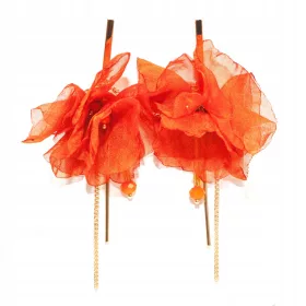    Svileni uhani, manjše viseče rožice, oranžno zlata, rdeča