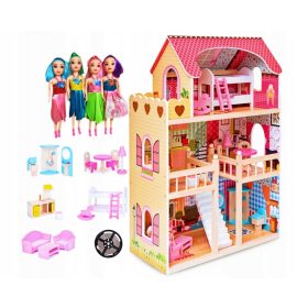 DREVENA HIŠA ZA LUTKE 90 cm + LED OSVETLITEV