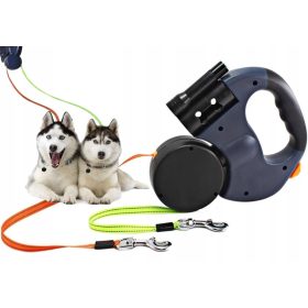    DVOJNI AVTOMATSKI PASJI POVODEC ZA 2 PSA Z ZAKLOPOM SVETILKA 3M VREČKE