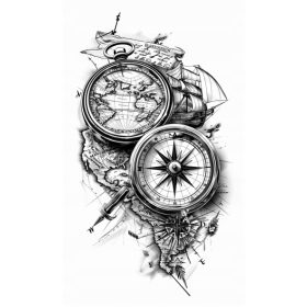   Kompasov tatoo svetovnega zemljevida z minimalistično vrtnico
