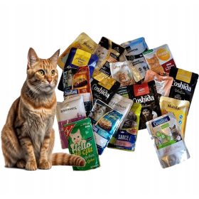   Mokra mačja hrana, mešani set za mačke, MEŠANICA priznanih blagovnih znamk in okusov, 48 kosov