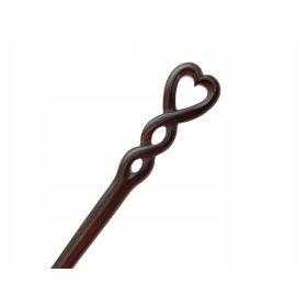 Lesena sponka za lase s srčki - zelo temno rjava