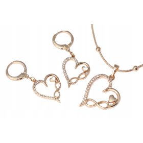   ZLATA KOMPLET NAKITA UHANI + OGRLICA SRČKI S CIRKONIJEM, kirurško jeklo