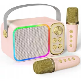 Karaoke set za otroke, 2 brezžična mikrofona, LED zvočnik
