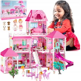   Mavrična vila za punčke z razširljivimi figuricami pohištva in pasjim terasom