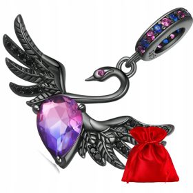 rni labod s kristali - Srebrni čarobni obesek