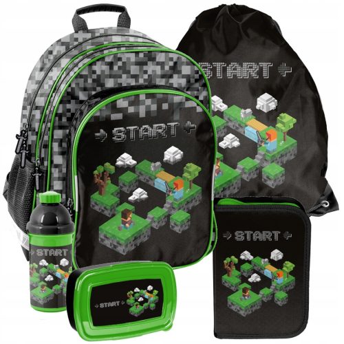 Minecraft večprekatni šolski nahrbtnik Paso črn, Odtenki sive in srebrne, Odtenki zelene, Večbarvno 18 l
