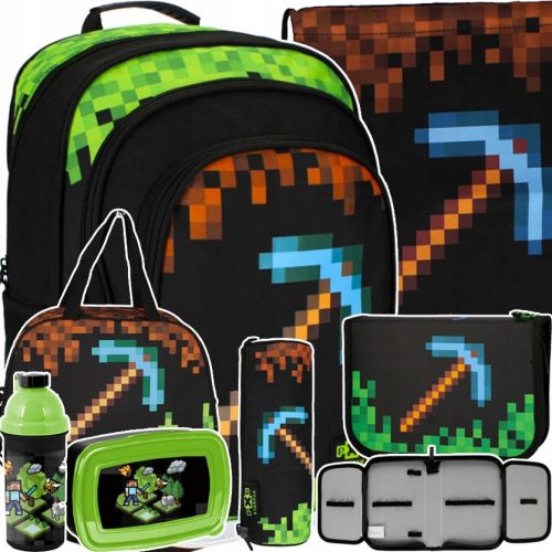 Minecraft večnamenski šolski nahrbtnik Starpak črn, Odtenki rjave in bež, Odtenki zelene 20 l + 5 drugih izdelkov