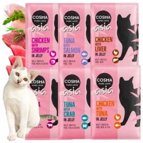   Kosma Mokra Mačja Hrana Asia Mix Različnih Okusov v Želeju Komplet Vrečk 6x100g