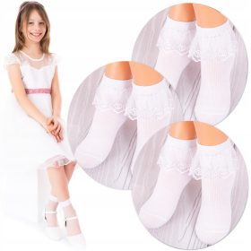 Skarpetki za dekleta s čipko - Bela, 3-Pack