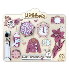    Senzorična manipulativna plošča Montessori roza + GRATIS ime