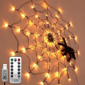  LED Halloween String Lights Pajčevina LED Svetlobna Dekoracija Vodoodporna Topla Bela Osvetlitev S Pajkovimi Lučkami Halloween Party Fairy Pilot String Lights za Dom, Vrt, Notranji in Zunanji Praznova