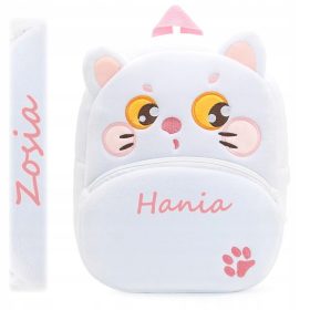   Kakoo personalizirani otroški nahrbtnik s mačko in imenom za predšolske otroke, bel