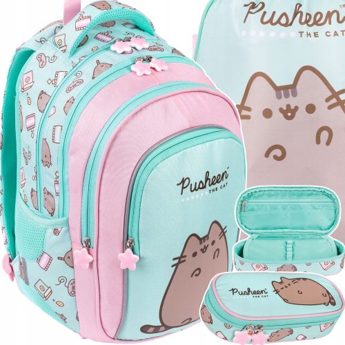 PUSHEEN St. Right MINT Mačka Mačji nahrbtnik za deklice 1.-3. razred + 2 dodatna izdelka